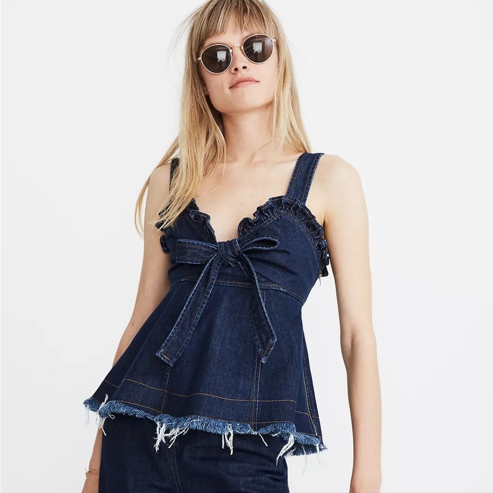 Madewell x Karen Walker Raw-Edged Denim Trianon Tank Top size 16
